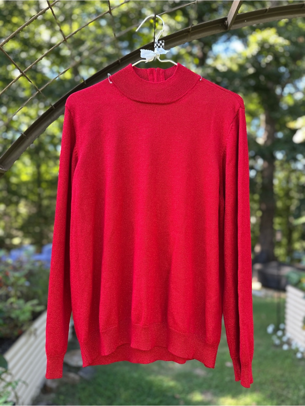 Metallic, Sparkly Red Mockneck Sweater